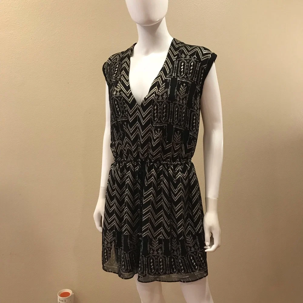 Free People Black Gold Mini Dress Size XS Oversized Boho Whimsigoth Festival